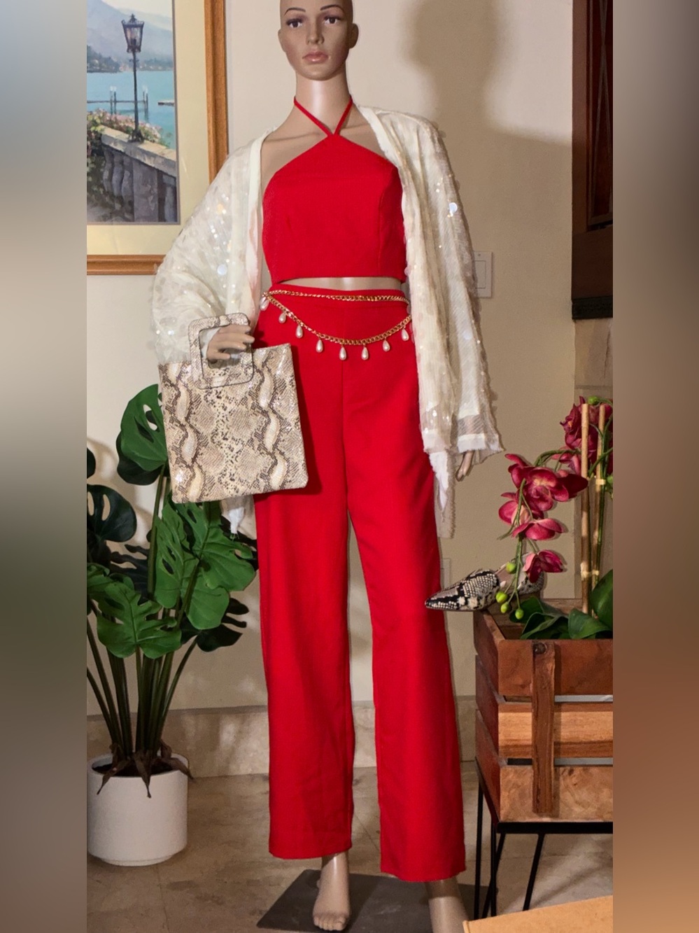 Lulus Red Two-Piece Halter Set - Size XS